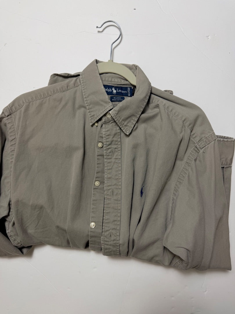 Grey Ralph Lauren Vintage RL Grey Twill Shirt Blaire Fit Medium, M