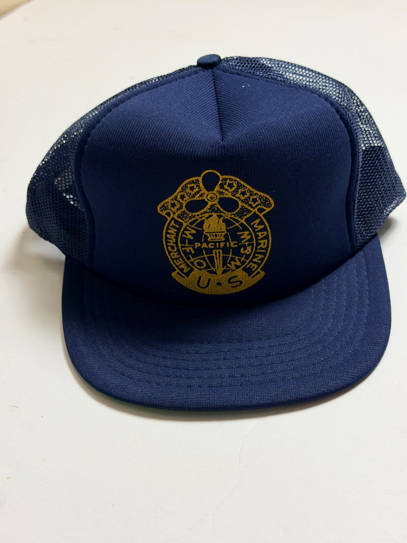 Blue Vintage Vintage Pacific Merchant Marine Blue and yellow trucker hat, OS