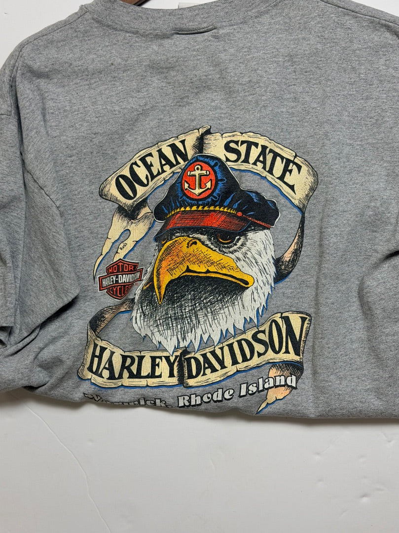 Grey Harley Davidson Y2K Harley Davidson RI t shirt grey, L