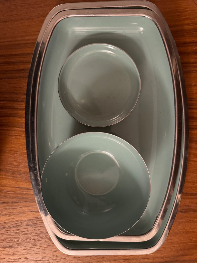 Vtg christineholm robins egg blue enamel dish server 4 pc