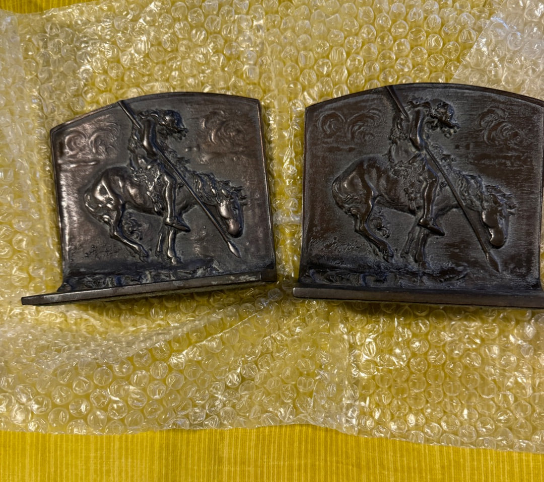 Cast bronze Native American bookends