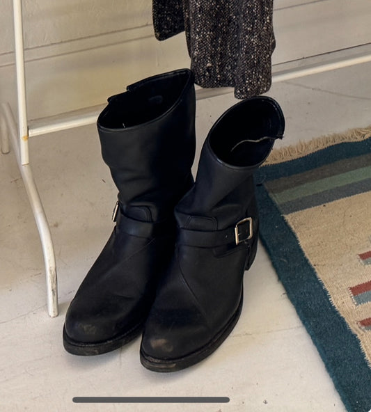 Black moto leather boots