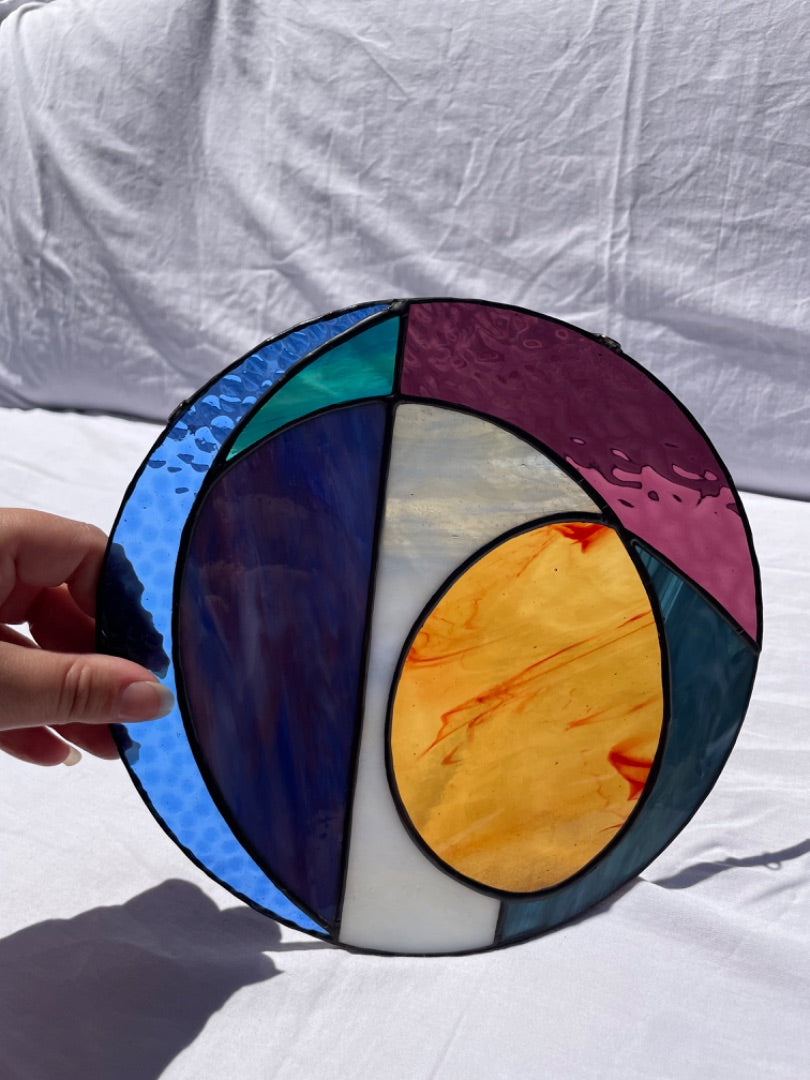 multi colored Isabel’s Glass art: new, 8” diameter