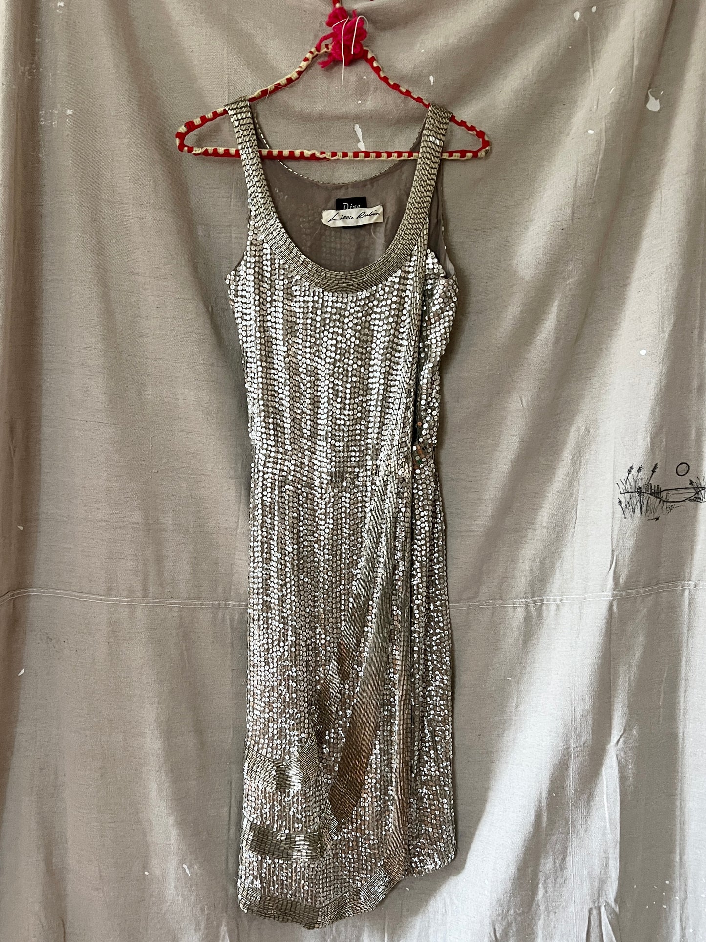 1970s Sequin Silk Dress, XS