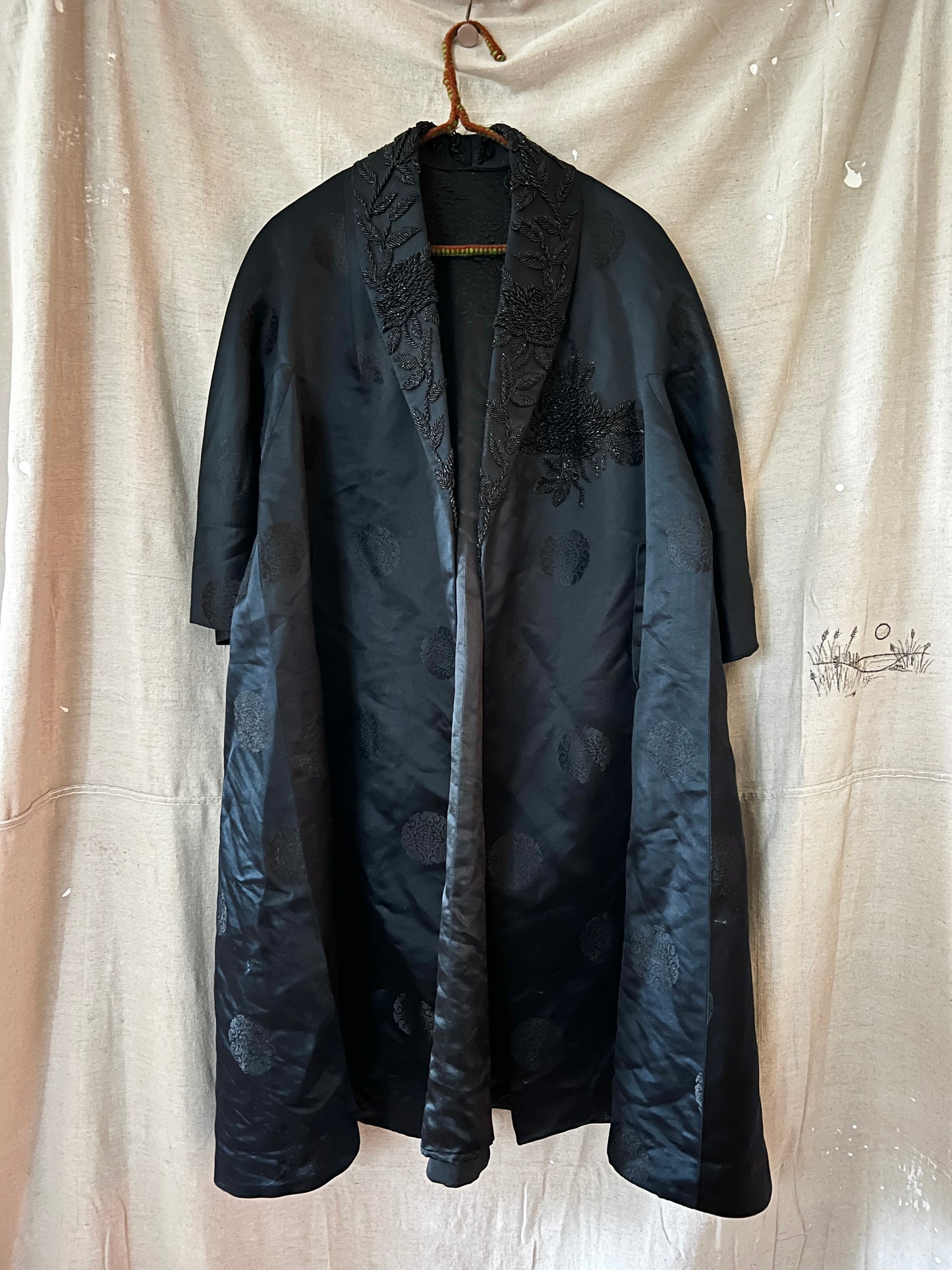 1940s Black Silk Robe, L