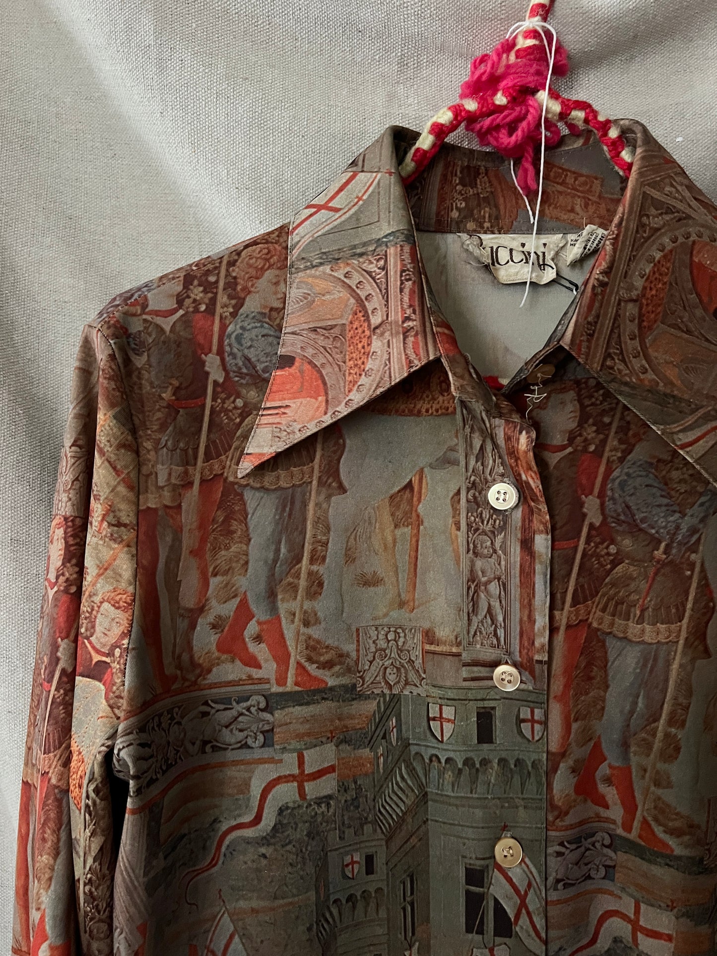 70s Collared Print Button-Up, S-M