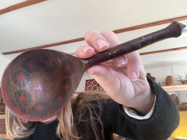 Antique Wood Spoon, Painted