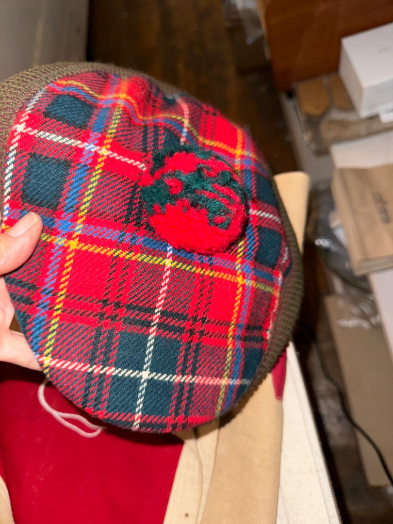 Red plaid paperboy hat