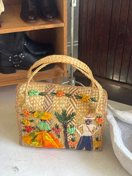 Vtg souvenir woven tote