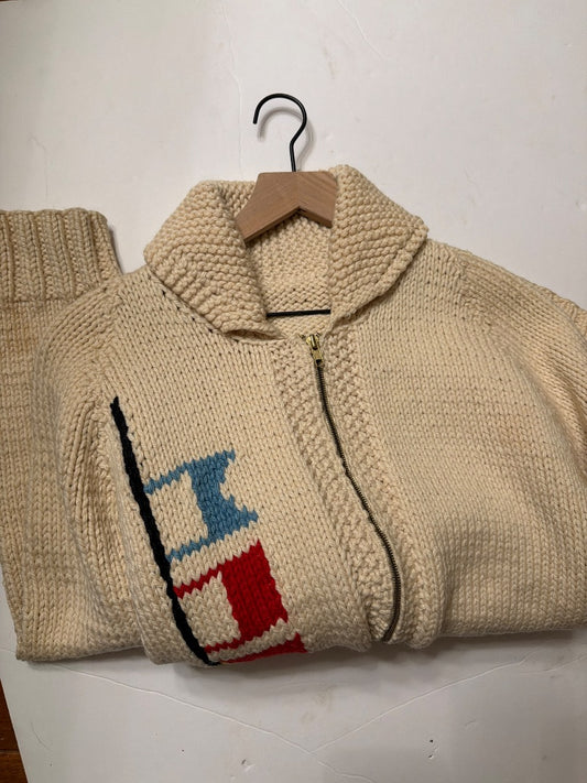 Tan Vintage Vintage Motorboat signal flag Cowichan Cardigan, M-L
