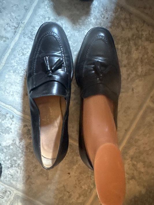 Black leather loafers