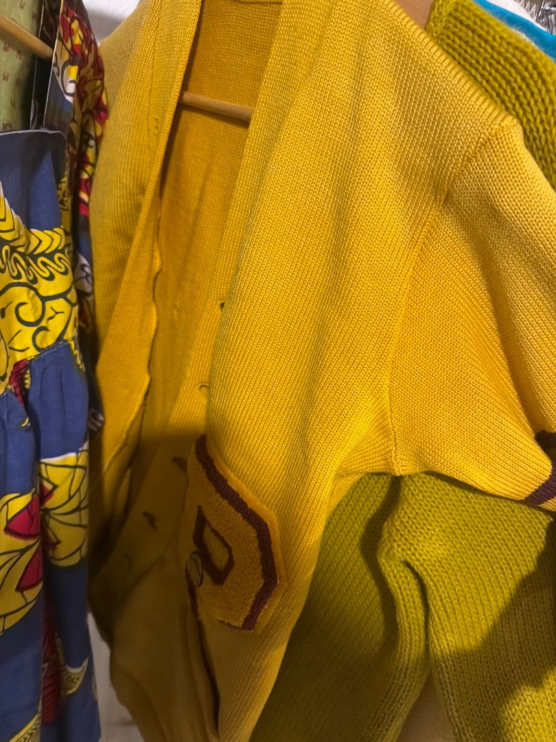 Thrashed Mustard letterman sweater