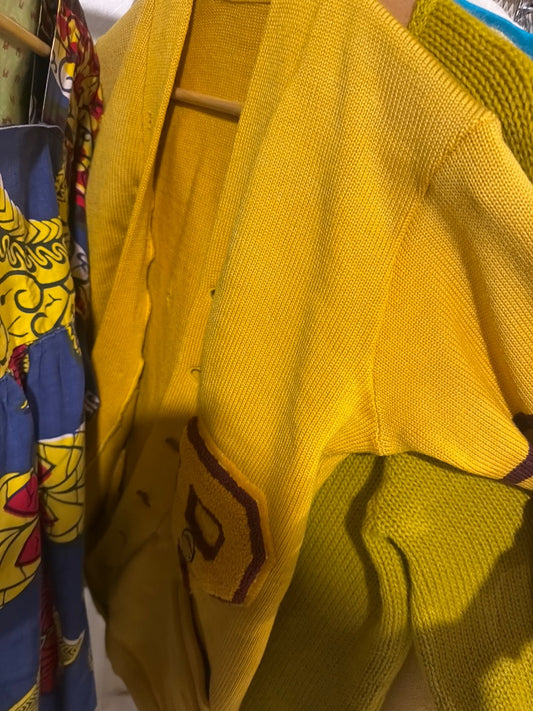 Thrashed Mustard letterman sweater