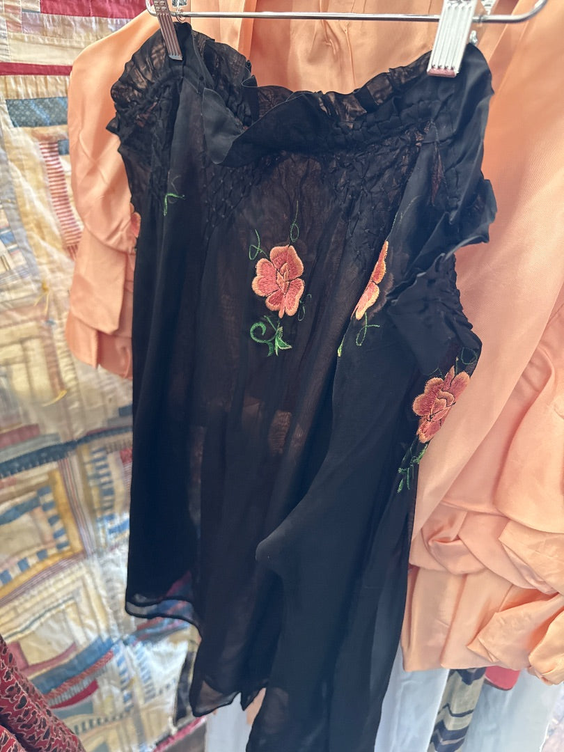 Black  1970s embroidered top