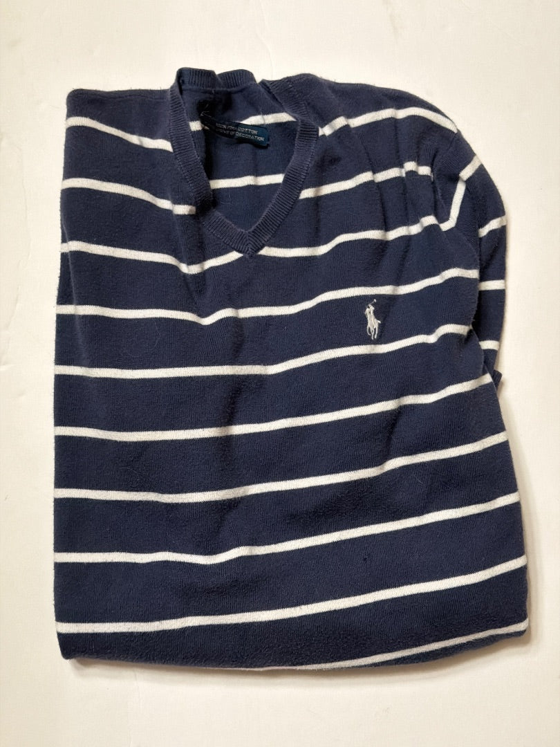Blue Ralph Lauren Vintage Ralph Lauren v neck blue and white striped sweater, M