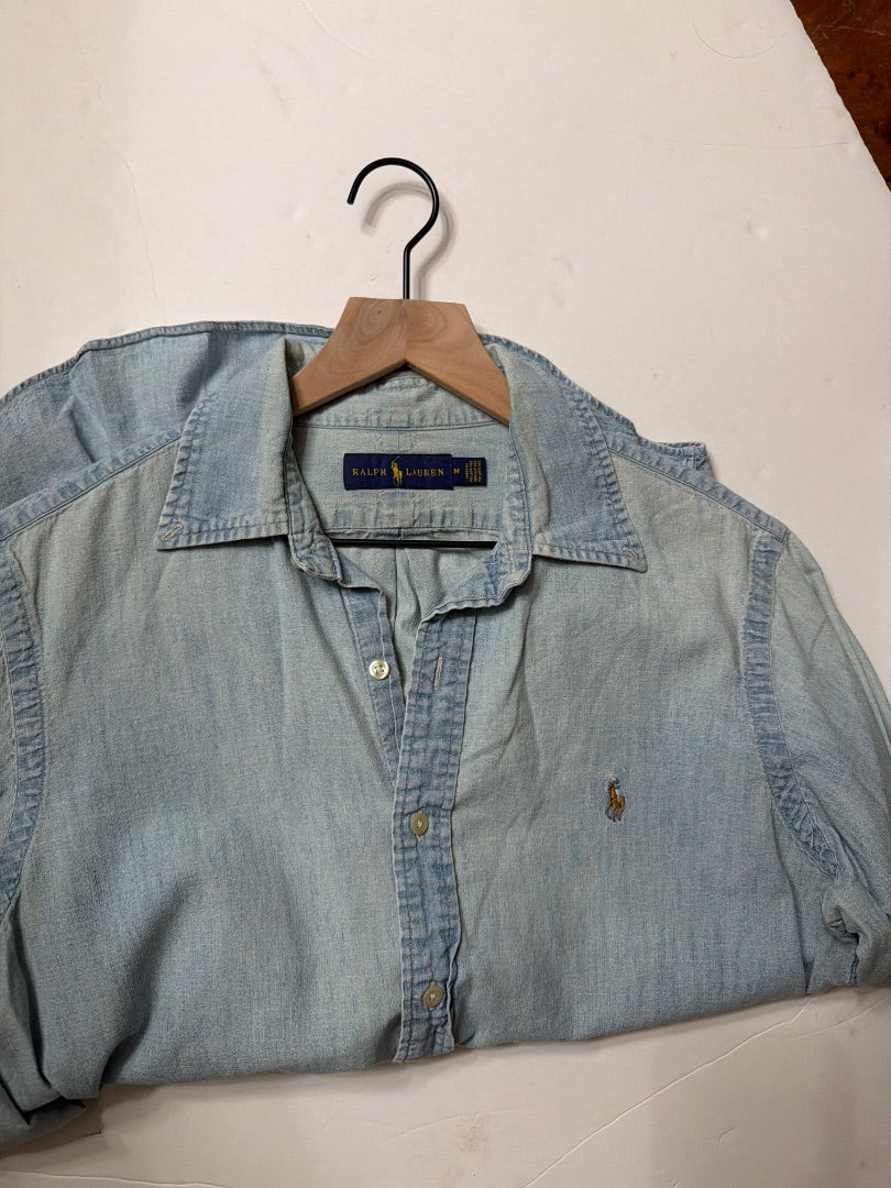 Blue Ralph Lauren Vintage faded Ralph Lauren chambray denim shirt light Medium, M