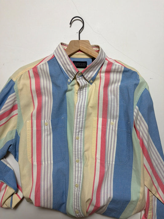 Multi Lands end Vintage lands end double pocket button down multi color stripe shirt size L, 16 16.5