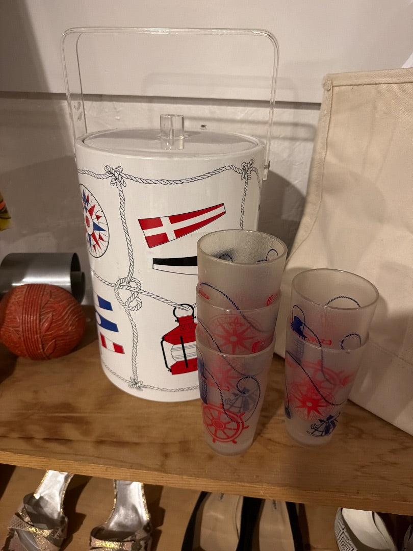 Nautical ice bucket and 5 cups