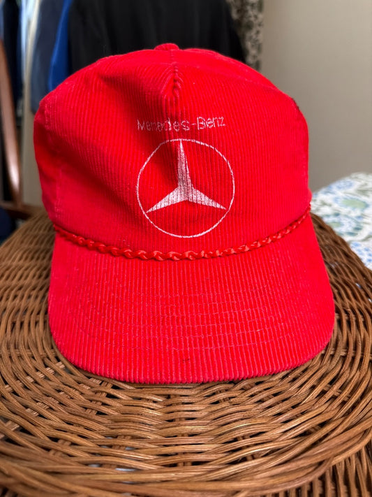 Red Vintage Vintage Mercedes Benz printed corduroy red hat, OS