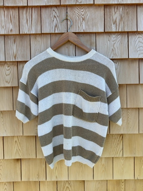 Tan/white stripped short sleeve sweater