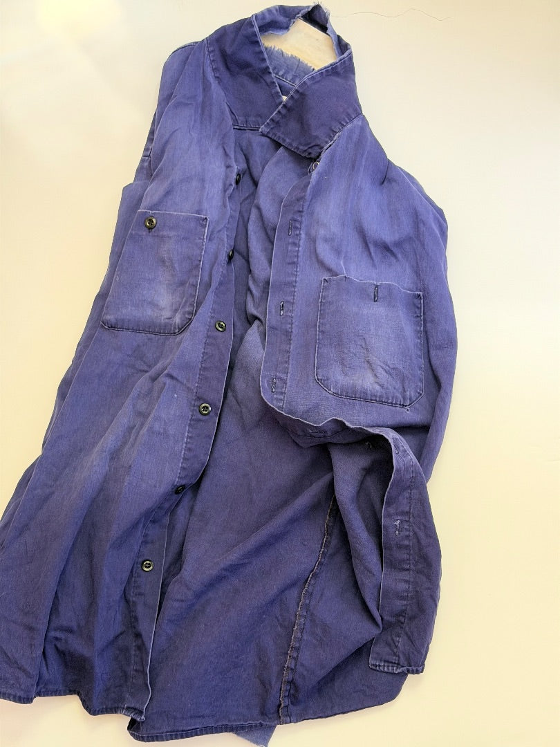 Blue Vintage Vintage Thrashed Faded Navy Chore Shirt, XL