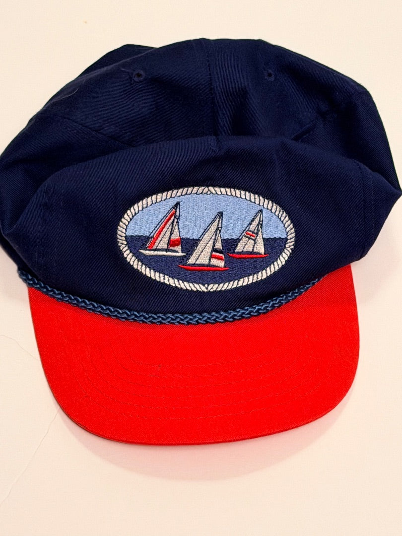 Blue Vintage Vintage Two-Tone Triple Sailboat Regatta Hat, OS