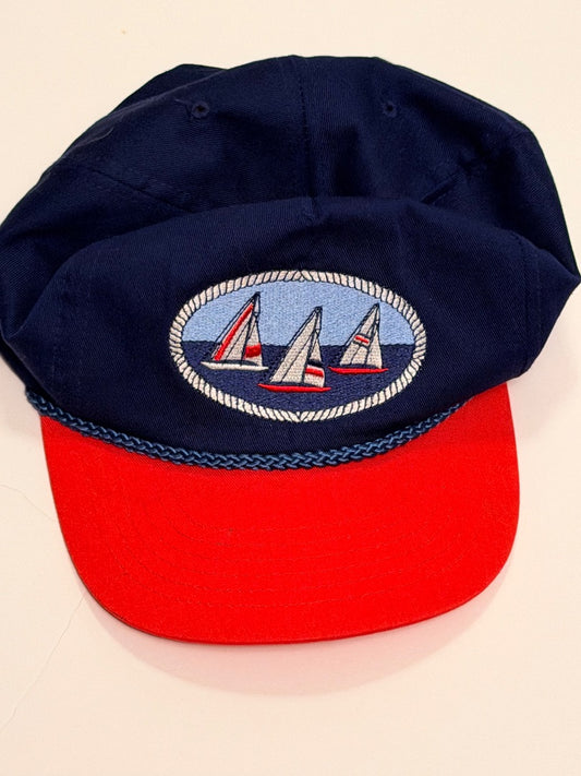 Blue Vintage Vintage Two-Tone Triple Sailboat Regatta Hat, OS