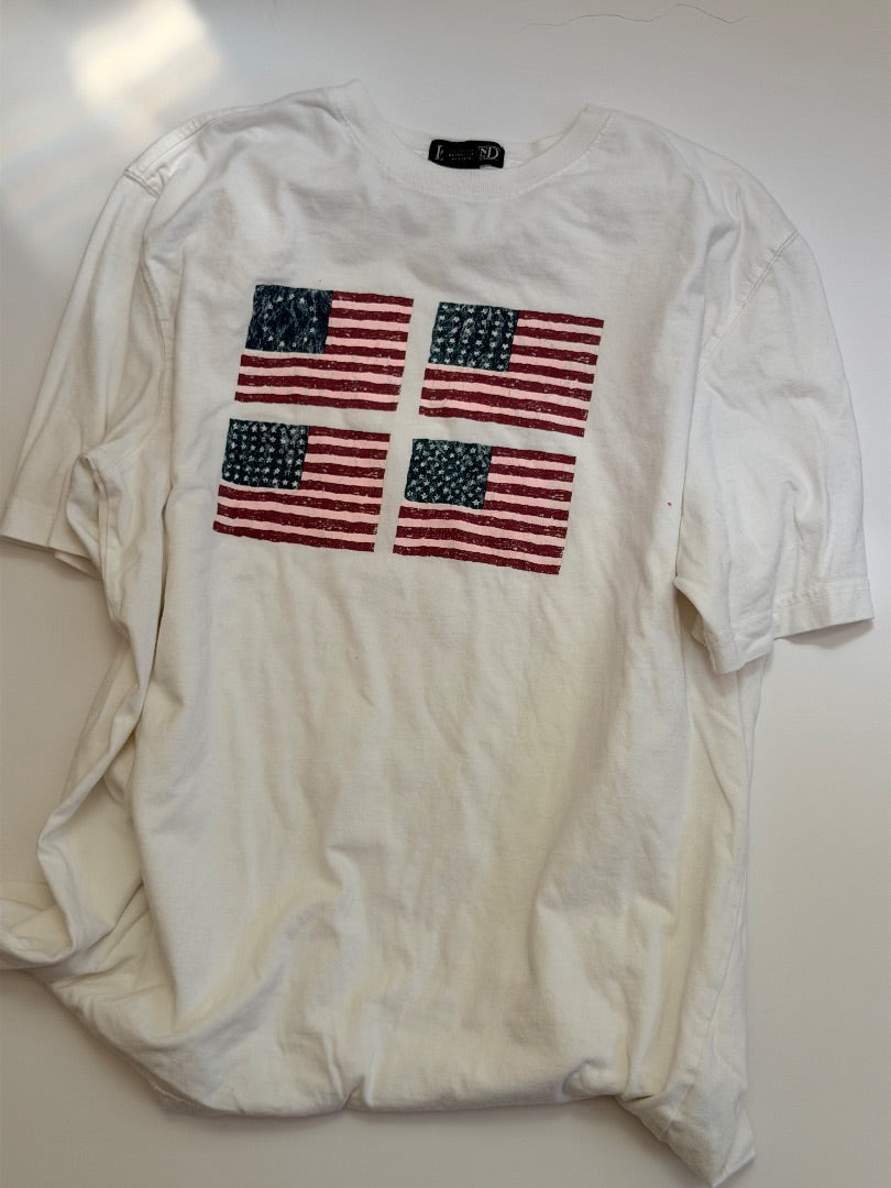 White Land's End Vintage Land's End 2001 American Flag T-Shirt, L