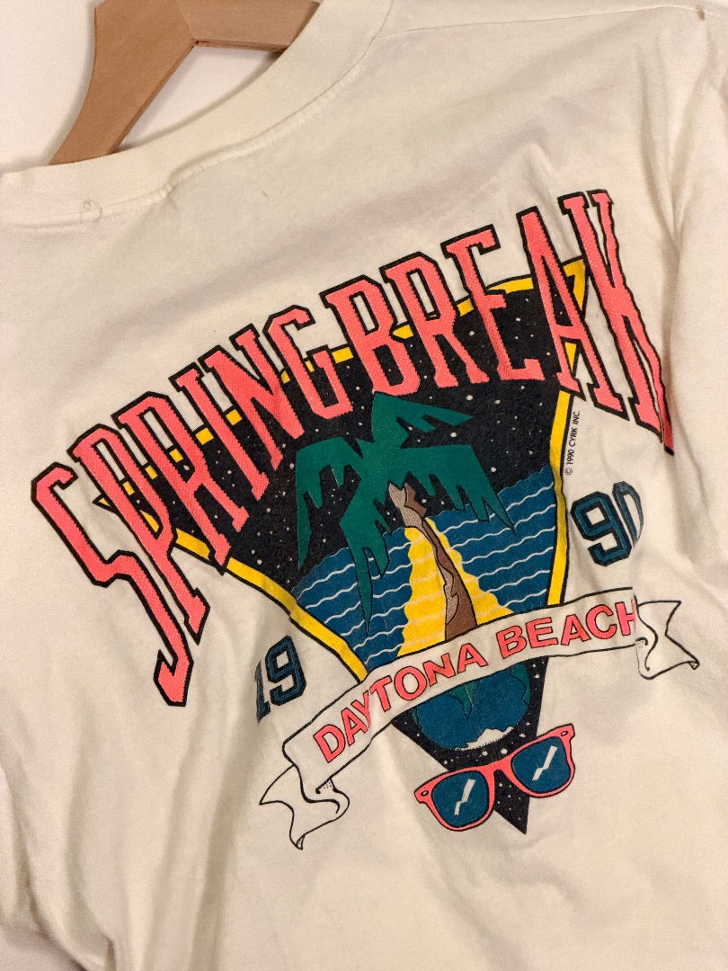 White Vintage Vintage Spring Break 1990 Daytona Beach T-Shirt, L